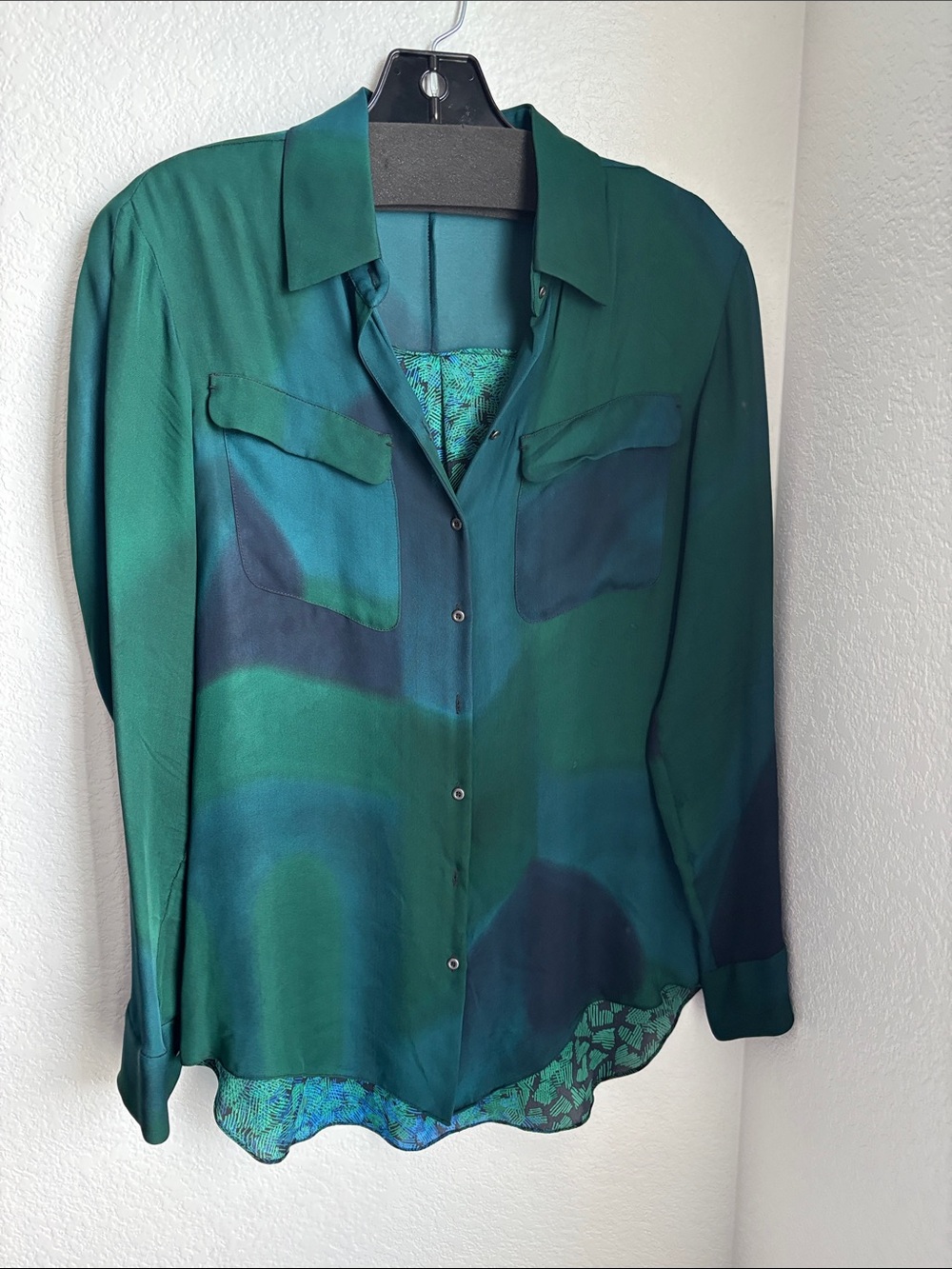 Silky Green-Teal Button-Up Blouse